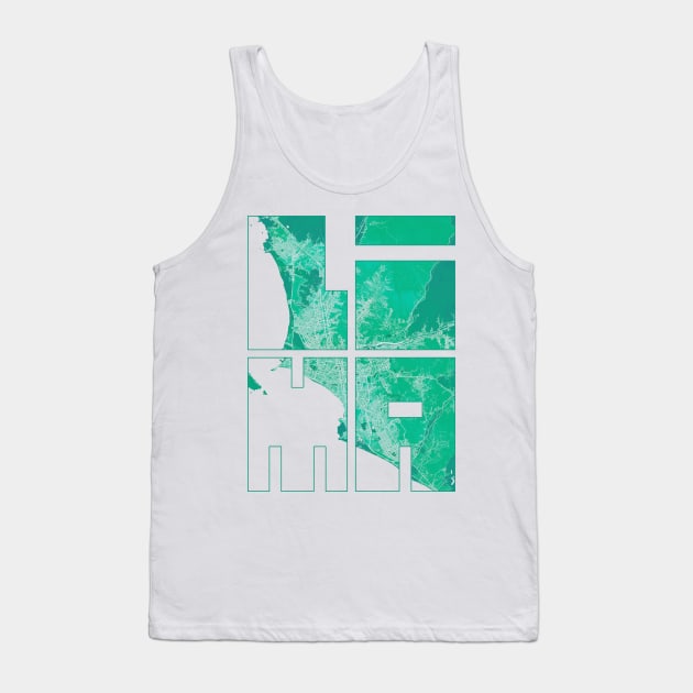 Lima, Peru City Map Typography - Watercolor Tank Top by deMAP Studio